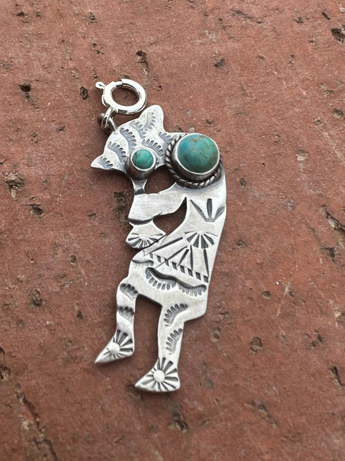 Sterling Silver and Two Stone Turquoise Kachina Charm