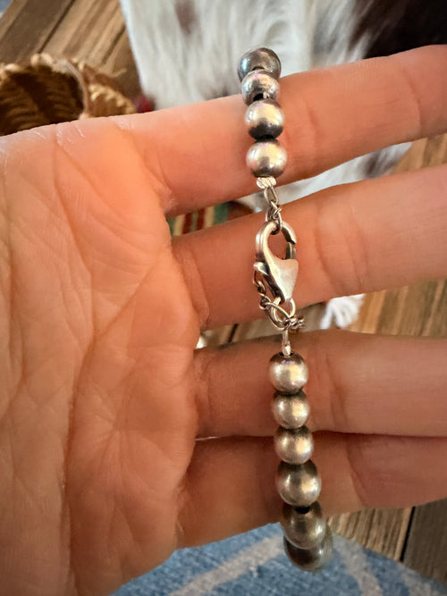 Handcrafted Graduated Sterling Silver Pearl Beaded 18” Necklace