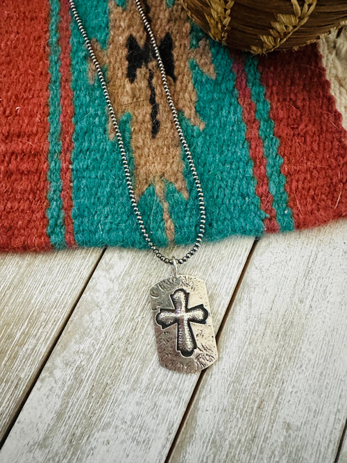 Navajo Sterling Silver Pearl Beaded Cross Necklace