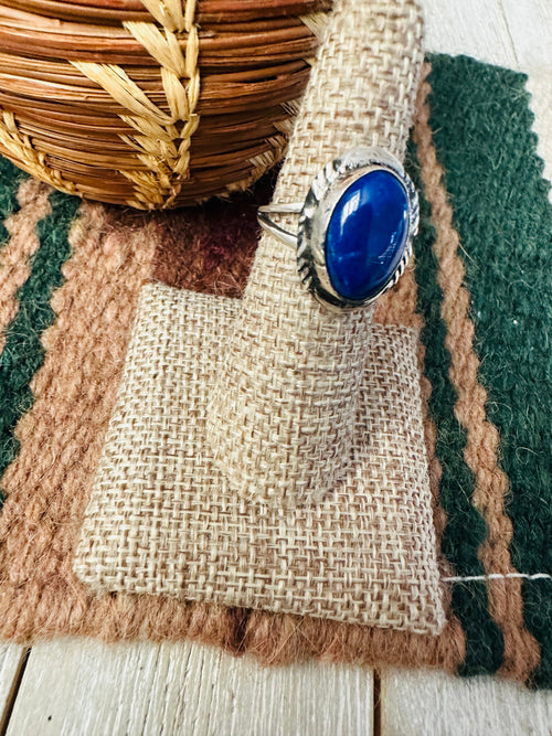 Old Pawn Handcrafted Lapis & Sterling Silver Ring Size 6.25