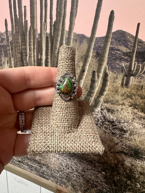 Beautiful Handmade Sonoran Turquoise And Sterling Silver Adjustable Ring