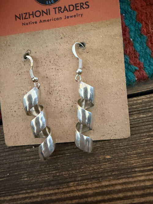 Handcrafted Old Pawn Sterling Silver Spiral Dangle Earrings