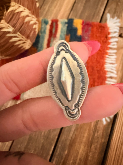 Old Pawn Handcrafted Sterling Silver Concho Ring Size 6.5