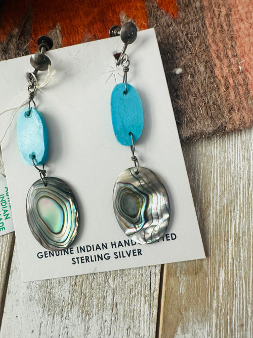 Old Pawn Navajo Turquoise & Abalone Dangle Earrings