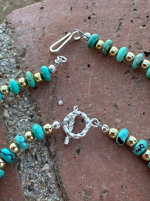Gilded Sky Navajo Turquoise, Gold & Sterling Silver Beaded Necklace and Bracelets