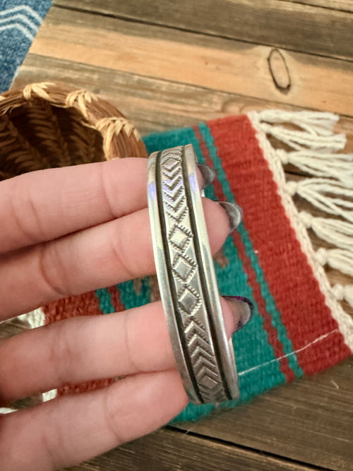 Handcrafted Old Pawn Sterling Silver Cuff Bracelet