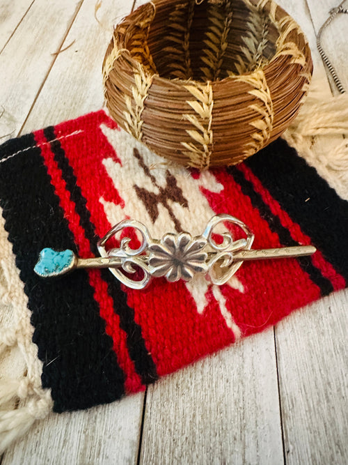 Old Pawn Navajo Turquoise & Sterling Silver Hair Pin