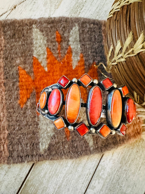 Navajo Sterling Silver & Orange Spiny Cuff Bracelet by Diane Wylie