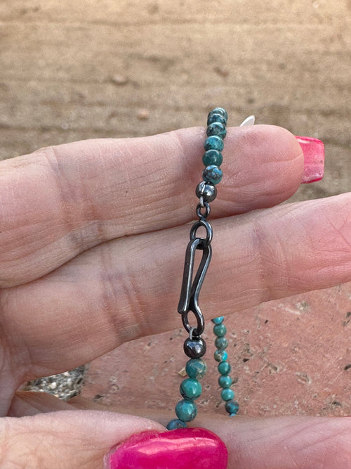 Navajo Tibetan Turquoise & Sterling Silver 3mm Beaded Necklace