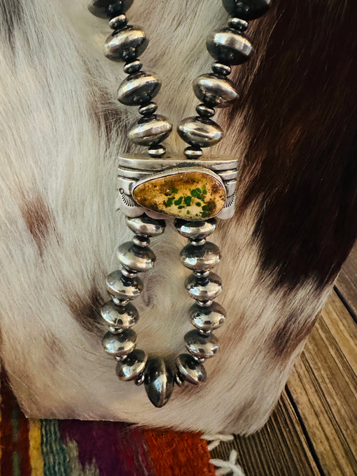 Handcrafted Turquoise & Sterling Silver Beaded Double Sided Jacla Necklace