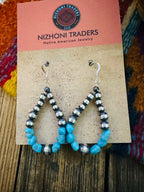 Handcrafted Turquoise & Sterling Silver Pearl Beaded Dangle Hoop Earrings