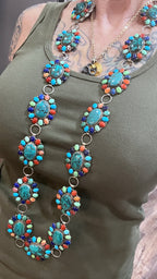 Stunning Estate Collection Handcrafted Sterling Silver and Multistone Cluster Link Concho Belt by Robert Shakey