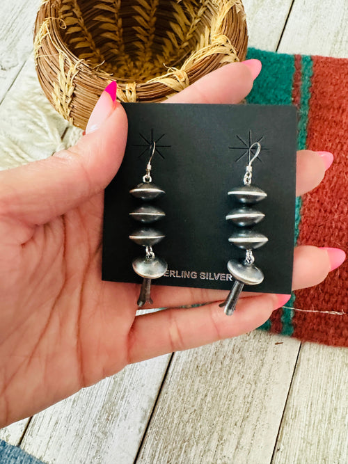 Navajo Sterling Silver Pearl Blossom Dangle Earrings