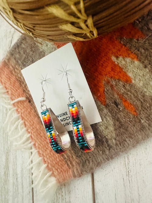 Navajo Handmade Multicolor Beaded Teardrop Dangle Earrings