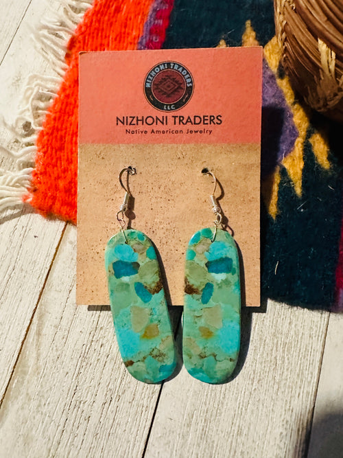 Navajo Sterling Silver & Turquoise Slab Dangle Earrings