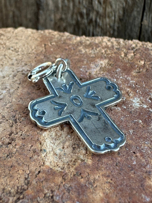 Navajo Crafted Sterling Silver Hand Stamped Cross Charm