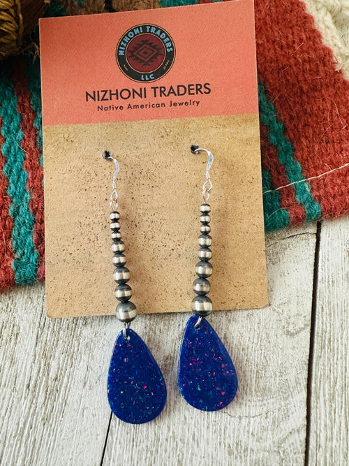 Summer Lovin’ Navajo Sterling Silver Pearl Beaded Opal Teardrop Dangle Earrings