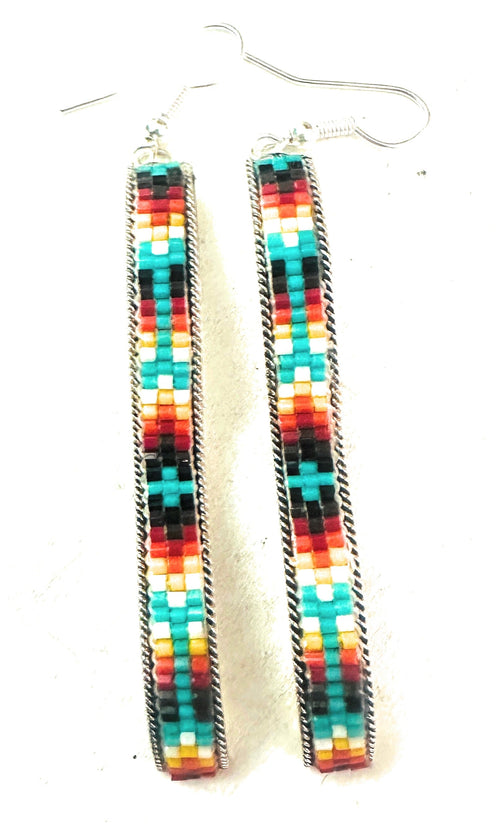 Navajo Handmade Multicolor Beaded Dangle Earrings