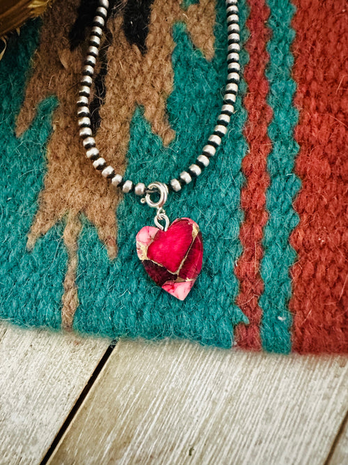 Navajo Hand Carved Rose Dahlia Heart Charm
