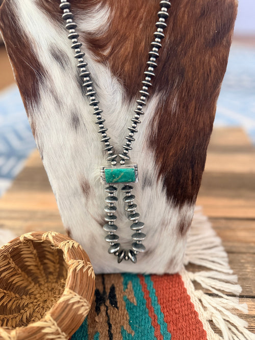 Handcrafted Turquoise & Sterling Silver Beaded Double Sided Jacla Necklace