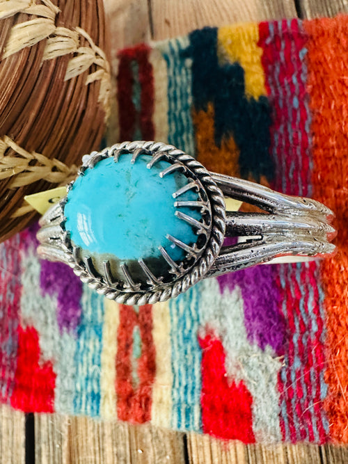 Handcrafted Old Pawn Sterling Silver & Turquoise Cuff Bracelet