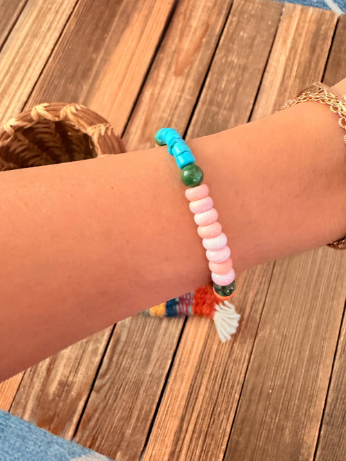 Handcrafted Multi Stone & Sterling Silver Beaded Stretch Bracelet