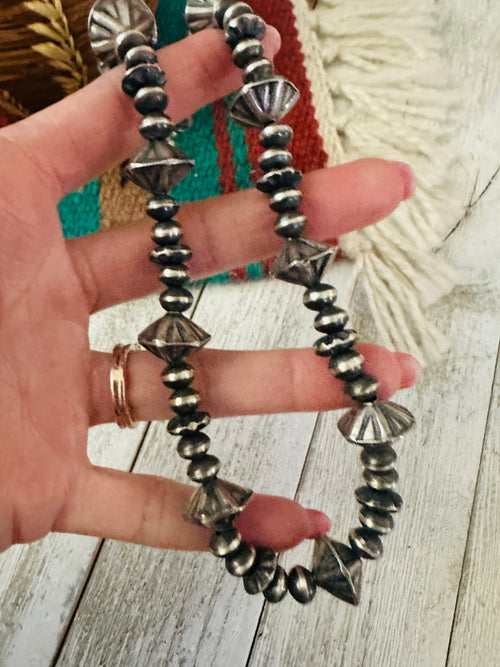 Handmade Sterling Silver Navajo Pearl Beaded Necklace 14”