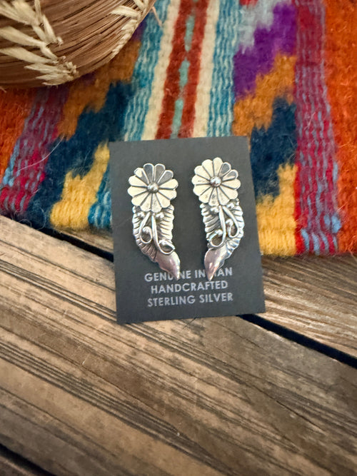 Handcrafted Old Pawn Sterling Silver Flower Post Earrings by Max Calabaza