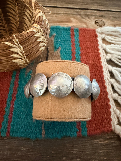 Handcrafted Old Pawn Buffalo Nickel & Leather Bracelet