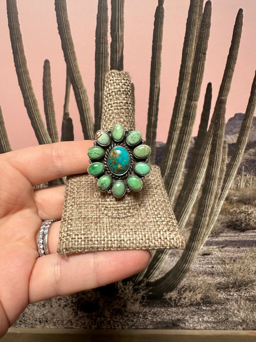 Beautiful Handmade Palomino Turquoise, Sonoran Mountain And Sterling Silver Adjustable Ring