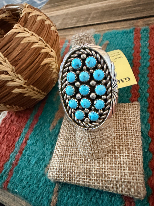 Old Pawn Handcrafted Turquoise & Sterling Silver Cluster Adjustable Ring