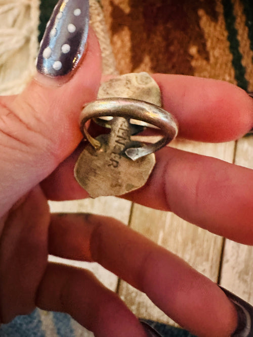 Old Pawn Handcrafted Turquoise & Sterling Silver Ring Size 6.75