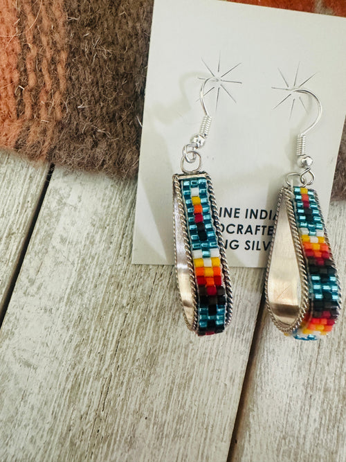 Navajo Handmade Multicolor Beaded Teardrop Dangle Earrings