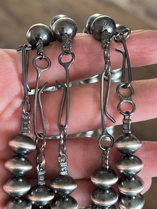 Vinita Cowboy Handmade 11.5mm Sterling Silver Navajo Saucer Pearl Beaded Necklaces