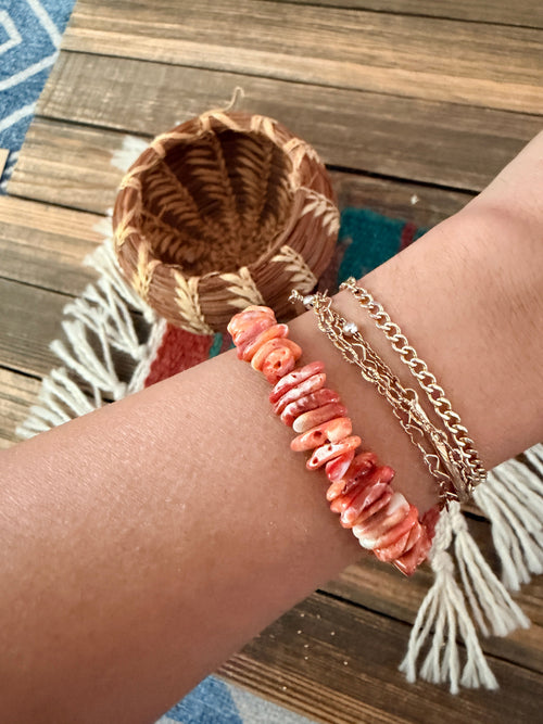 Handcrafted Orange Spiny Oyster Beaded Bracelet