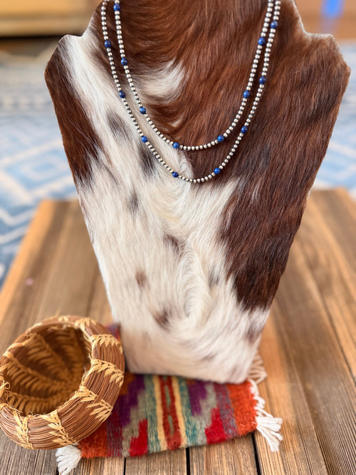 Handcrafted Lapis and Sterling Silver Pearl Beaded Necklace
