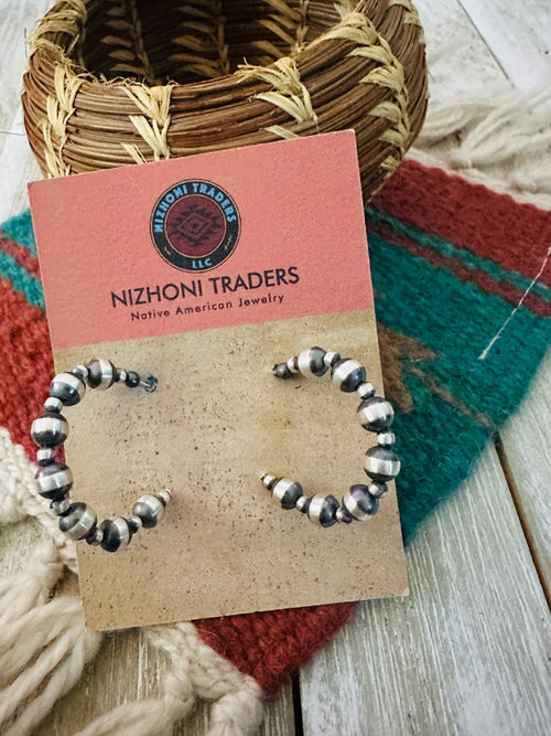 Handcrafted Sterling Silver Pearl Beaded Hoop Earrings