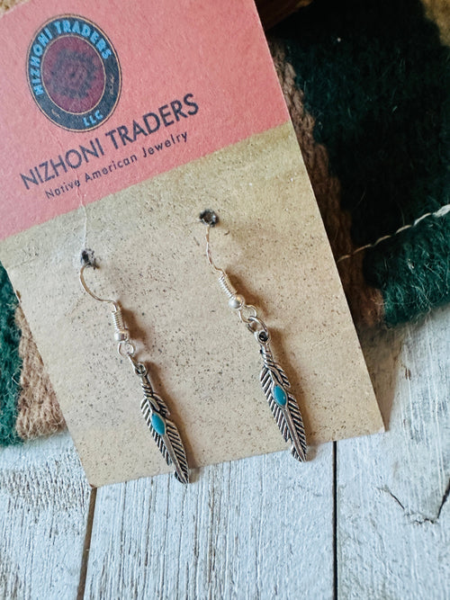 Navajo Turquoise & Sterling Silver Feather Earrings