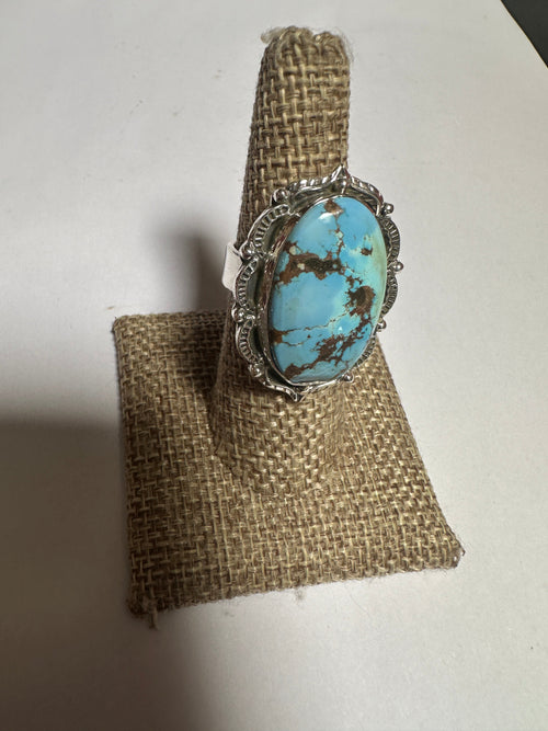 Beautiful Handmade Golden Hills Turquoise And Sterling Silver Adjustable Single Stone STATEMENT Ring