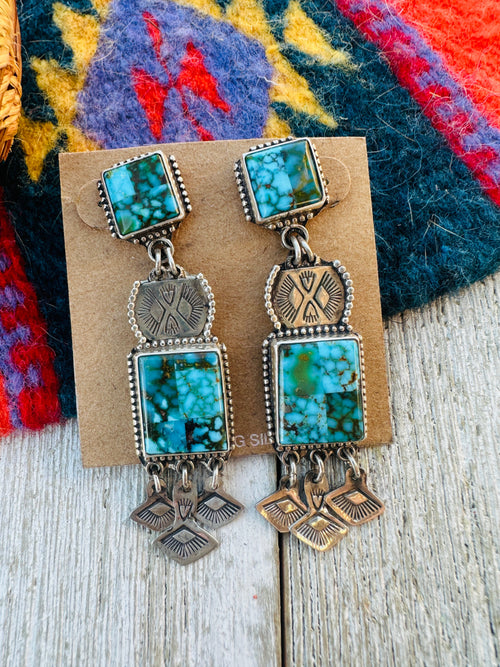 Aldrich Art Jewelry Kingman Web Turquoise & Sterling Silver Inlay Dangle Earrings