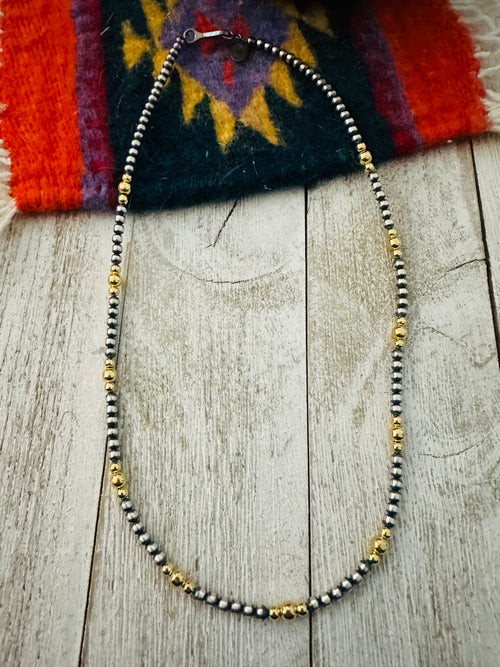 Navajo Sterling Silver & Gold Beaded Necklace