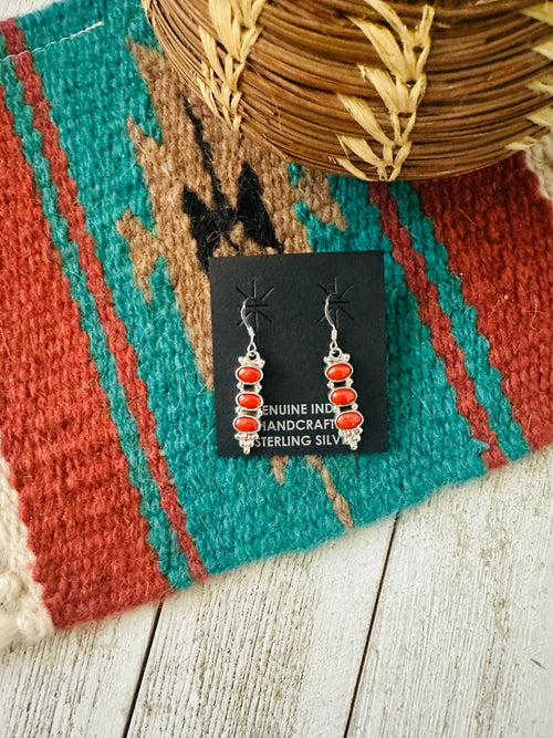 Navajo Sterling Silver & Coral Dangle Earrings