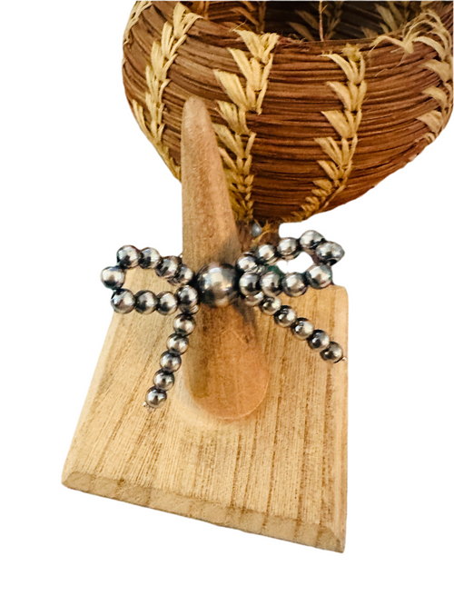 Sterling Silver Pearl Beaded Bow Adjustable Ring