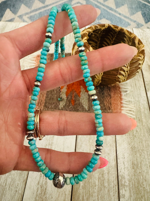 Navajo Turquoise & Sterling Silver 16” Beaded Necklace