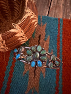 Handcrafted Old Pawn Sterling Silver & Turquoise Cluster Cuff Bracelet