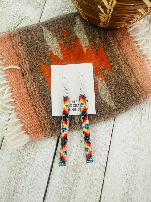 Navajo Handmade Multicolor Beaded Dangle Earrings