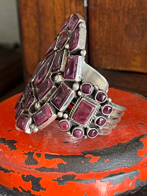 Navajo Sterling Silver and Purple Spiny Oyster Cuff Bracelet by Tyler Brown
