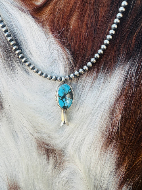 Handcrafted Turquoise & Sterling Silver Beaded Blossom Necklace