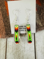 Navajo Handmade Multicolor Beaded Teardrop Dangle Earrings