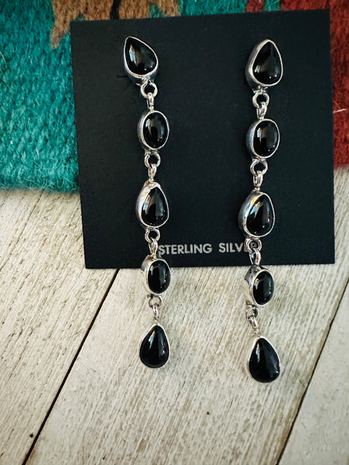 Navajo Onyx & Sterling Silver Dangle Earrings